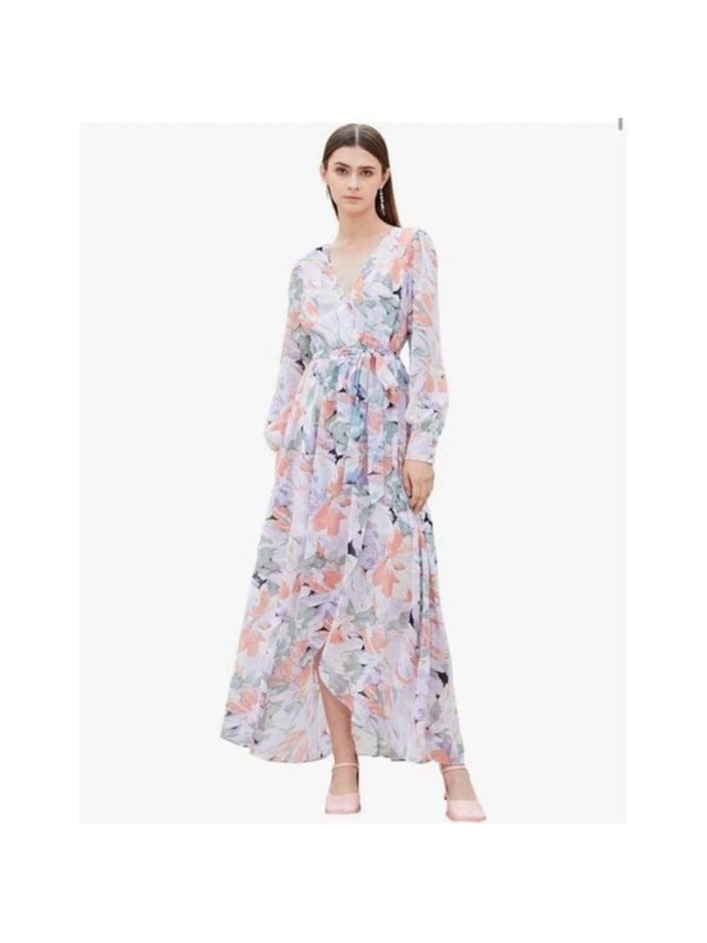 NEW Easter pink & blue Floral Dress Maxi Dress M NO BELT